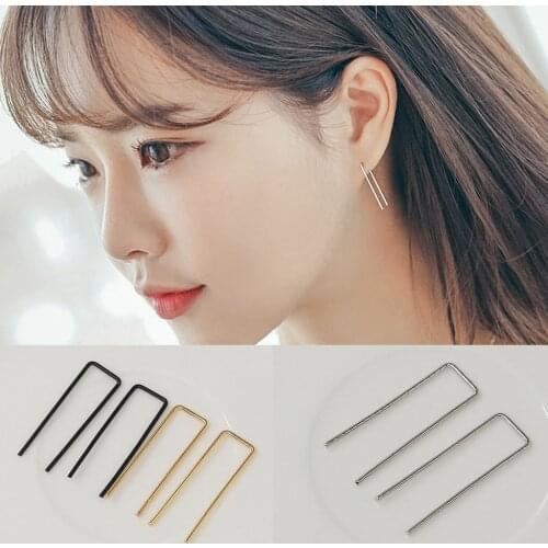 Single Hot Korean Fashion 2019 New Earrings Simple Personality Rectangular Hollow Open Ear Clip Jewelry Wholesale Women Earrings