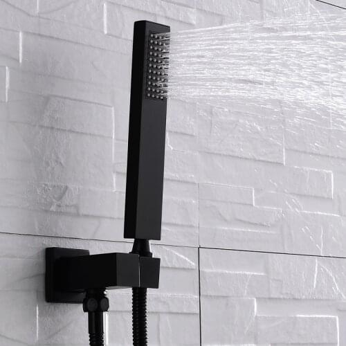 Matte Black Solid Brass Square Hand Shower Head Single Function Brass Handheld Bathroom Shower Set