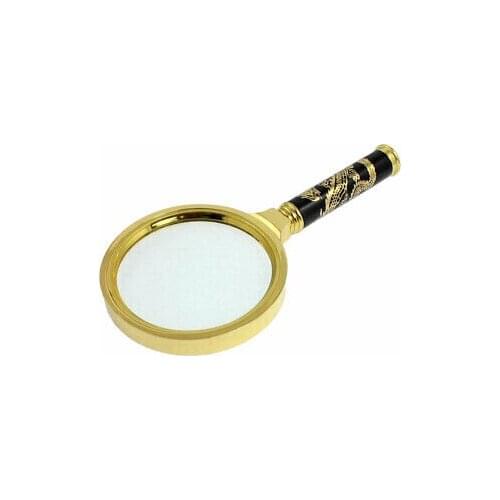 Metal Handle 5X 80mm Dia Magnifier Magnifying Glass Gold Tone Black