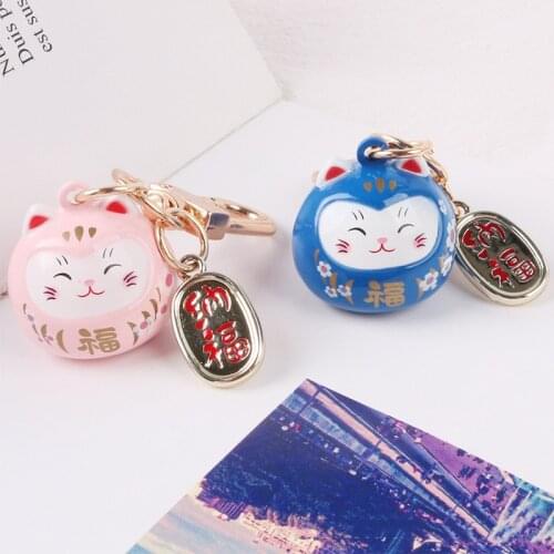 Japanese Cute Lucky Cat KeyChains Car Keys Bag Key Chains Decor Water Sound Bell Pendent Charm for Airpods for Samsung Buds Live