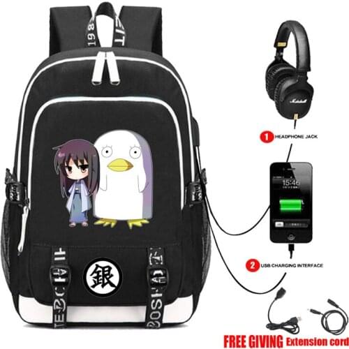 Multifunction USB charging backpack teenagers Men womens Laptop bag Student School book Bags travel Bags anime Gintama backpack