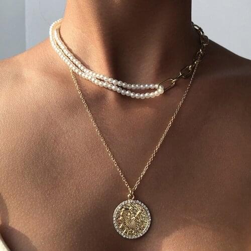 Multilayered Pearl Choker Necklace New Punk Gothic Long Chains Snake Round Necklaces for Women Party Boho Jewelry