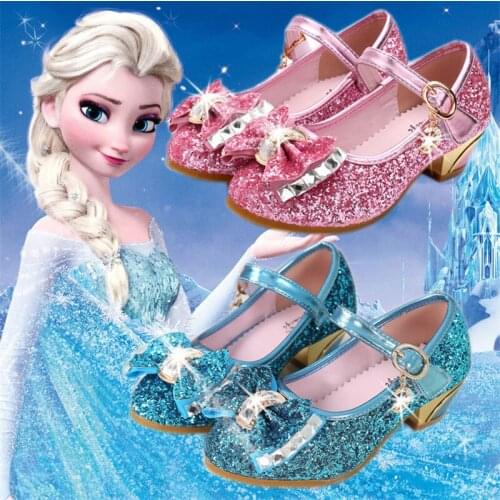 2018 spring and autumn new girls high-heeled shoes crystal autumn shoes blue childrens princess shoes EU size 26-37