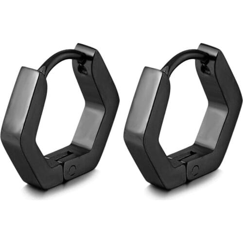 New Geometric Polygon Star Triangle Stud Earrings for Men Boy Black Gold Silver Color Gothic Punk Cool Hip-Hop Male Jewelry