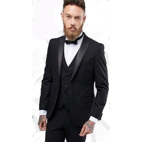New Design One Button Black Groom Tuxedos Peak Lapel Groomsmen Mens Wedding Prom Suits (Jacket+Pants+Vest+Tie) NO:170