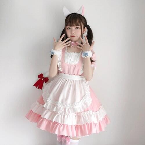 Lolita Maid Dress Lolitas Gothic Pink Cosplay Anime Sweet Girls Harajuku Japanese Kawaii Women Dress Full Set Apron Catear Tail