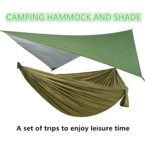 Camping Hammock Includes Mosquito Net, Rain Fly, Tree Straps, Perfect for Camping Lightweight Nylon Portable Single Hammock