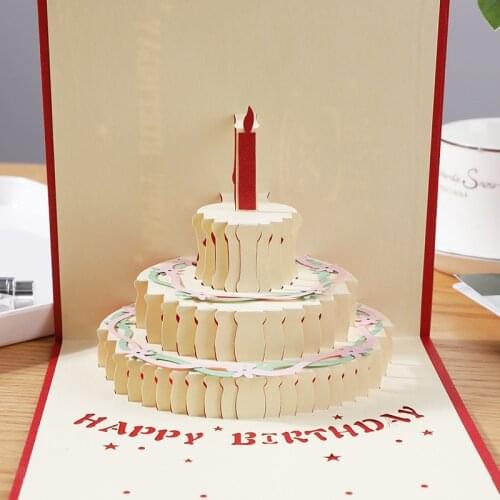 3D Cake Birthday Wishes Greeting Card Hollow Paper Cut Paper Sculpture Greeting Card Festival Postcard Decoration Gift