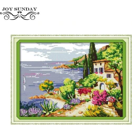 Counted Cross Stitch Scenic Patterns Seaside Landscapes 11ct 14ct DIY Handwork Printed on Canvas DMC Embroidery Kits Needlework