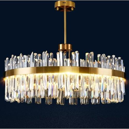 FKL Modern Luxury Crystal Chandelier Gold Light Living Room LED Lamp Simple Household Round/Rectangular Dining Decorative