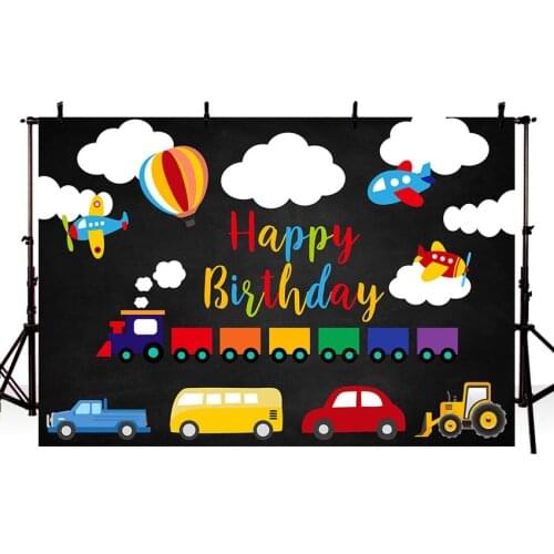 Racing Theme Boy Happy Birthday Background for Photo Clouds Hot Air Ballon Red Blue Racing Car Children Birthday Photo Backdrops