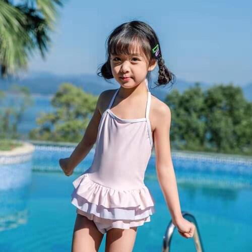 Solid Color One Piece Swimsuit For Girls Swimwear Beach Bathing Suit With Swiming Cap Sleeveless Comisole Dress