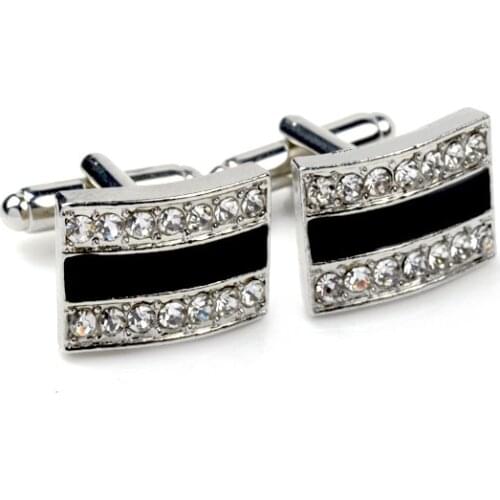 High Quality Luxury Charm Rhinestone Cufflinks Fashion Simple Black Enamel Jewelry Classic Mens Shirt Business Cuff Link Button