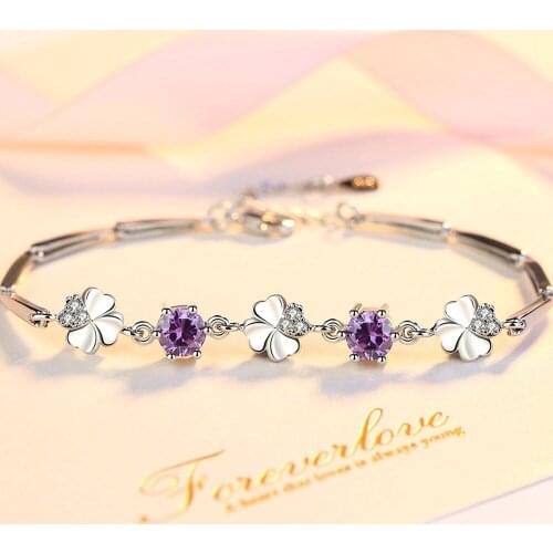 Amethyst &aquamarine gemstones AAA zircon diamonds chain bracelets for women femme white gold silver color crystal jewelry gift