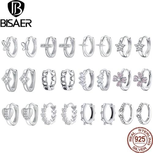 BISAER Hot Sale 925 Sterling Silver Round Circle Earrings Colorful Cubic Zircon CZ Stud Earring Fashion Silver Jewelry ECE872