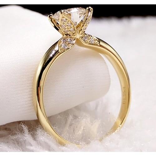 10K Au417 Yellow Gold Women Ring Moissanite Diamonds 1 2 3 4 Ct Round Butterfly Flower Wedding Party Engagement Anniversary Ring