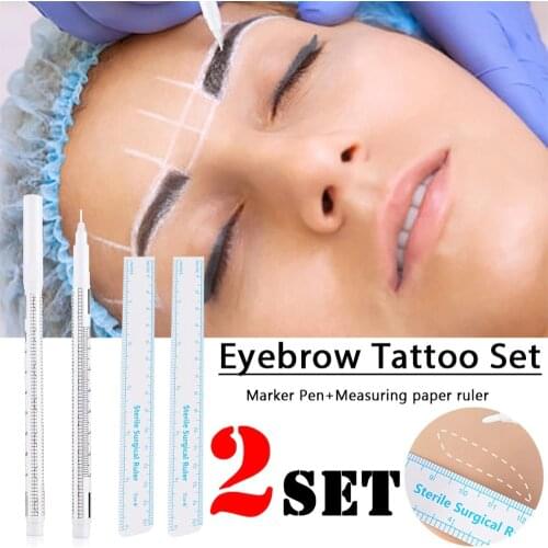 2 Sets Surgical White Eyebrow Tattoo Skin Marker Pen Microblading Accessories Tattoo Marker Brow Pencil Permanent Beauty Makeup