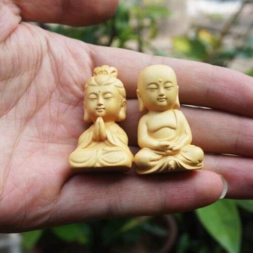 A set 2pcs 33X20mm Natural Boxwood Beads Carved Guanyin Wooden Pendant Loose Mala Space Beads Finding DIY Jewelry Accessories