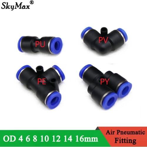 Air Pneumatic Fitting PY Tube OD 4mm 6mm 8mm 10mm 12mm 16mm Y Type 3Way Port Water Hose Gas Pipe Plastic Push In Quick Connector