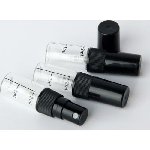 50 PCS/Lot 2ml Sample Bottle With Calibration Empty Perfume Bottle Black Spray Atomizer Portable Travel Cosmetic Container