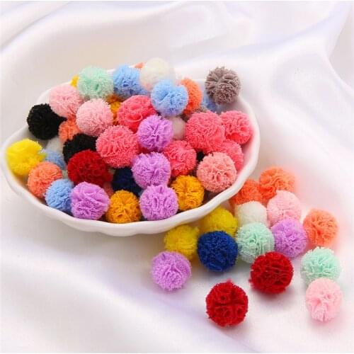 30Pcs 15mm Korea Lace Ball DIY Gauze Elastic Flower Pompoms Craft Plush Mesh Pendant For Hairpins Jewelry Making Accessories