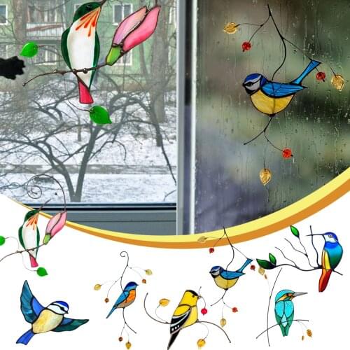 7PCS Car Sticker And Decal Stain Glass Window Hangings Bird Cute 3D Car Decoration Car Window Glass Decals Decoarations