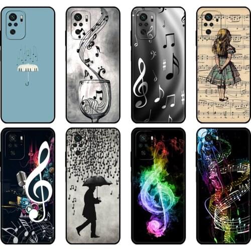 Black tpu Case For Xiaomi Redmi 9T Case Redmi Note 9T Note 10 5G 4G Pro 10S Case Musical Notes Violin Classical Music