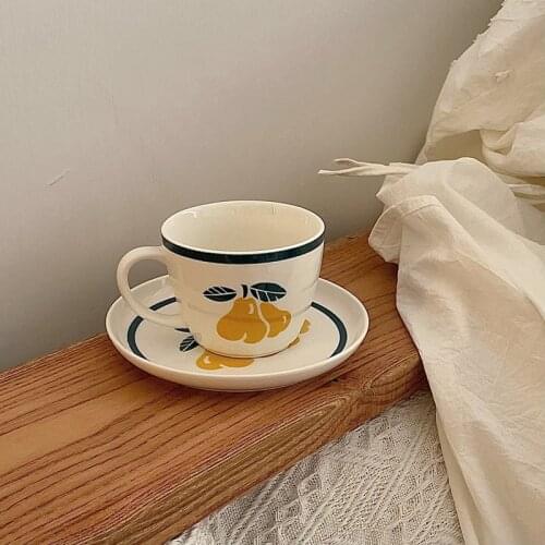 CuteLife Nordic Fruit White Ceramic Coffee Cup Set Decorative Latte Drinking Milk Tea Cup Saucer Reusable Wedding Breakfast Cup