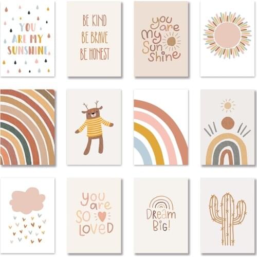 Nursery Wall Art Print Alpaca Poster Rainbow Painting Sunshine Prints Kids Boho Posters Nordic Wall Pictures For Baby Room Decor