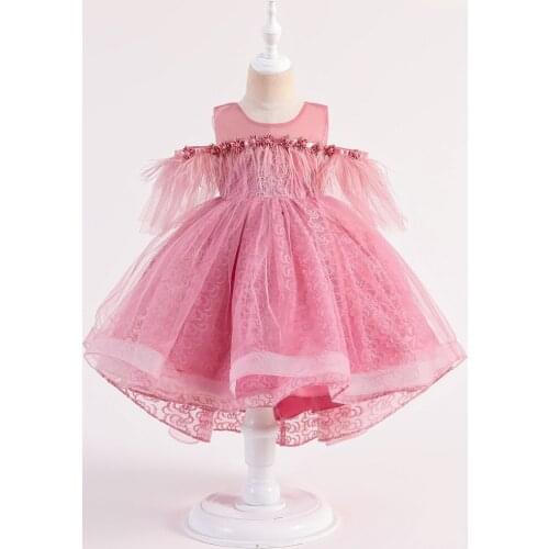Girls Kids Princess Dress Children Baby Tassel Lace High Low Ball Gown Birthday Party Flower Girls Dresses Vestidos S10881
