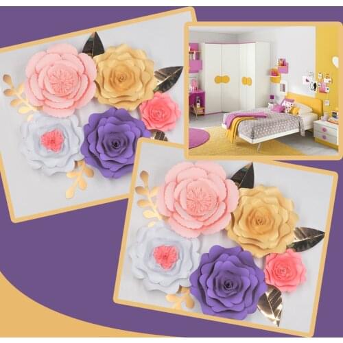 DIY Giant Paper Flowers Backdrop Large Flowers 5 + Leaves 5 Wedding & Event Decorative Paper Flower Decoracao De Festa Nursery