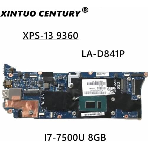 For Dell XPS-13 9360 original mainboard LA-D841P Laptop motherboard 8GB-RAM I7-7500U