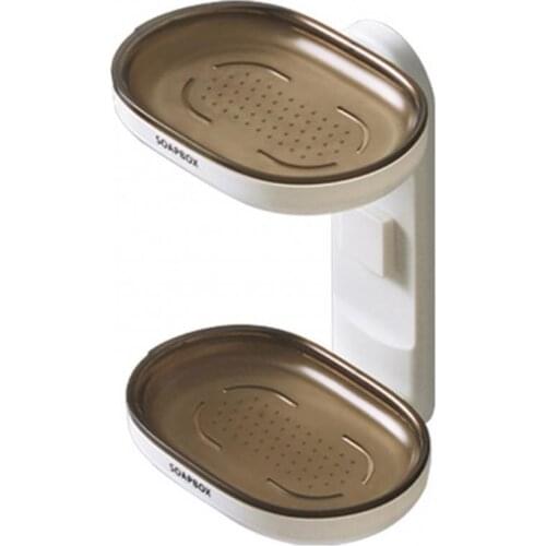 Double Layer Wall Mount Soap Rack Draining Holder Kitchen Bathroom Storage Box