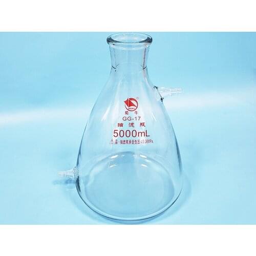Filtering flask with upper and bottom side tube,Capacity 5000ml,Triangle flask with tubules,Filter Erlenmeyer bottle
