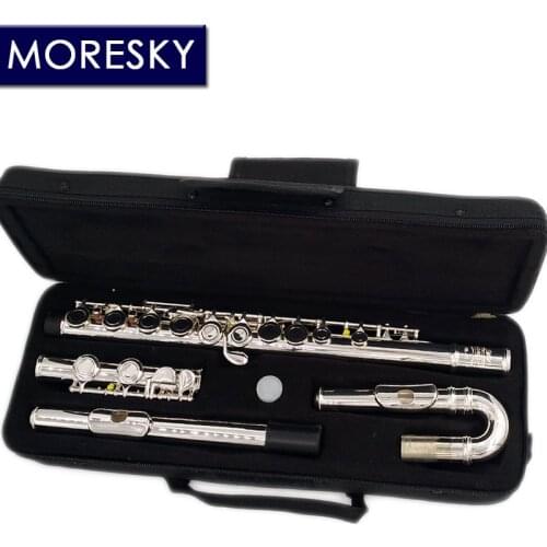 MORESKY 16 Close Holes C Key Flute Cupronickel Silver Plated Concert Flute With two mouthpiece Childrens Flute