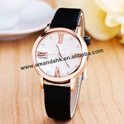 Hot Leather Rhinestone Watch Women Ladies Dress Quartz Wristwatch Leather Rose Gold Case Roman Number Watches sb18090404
