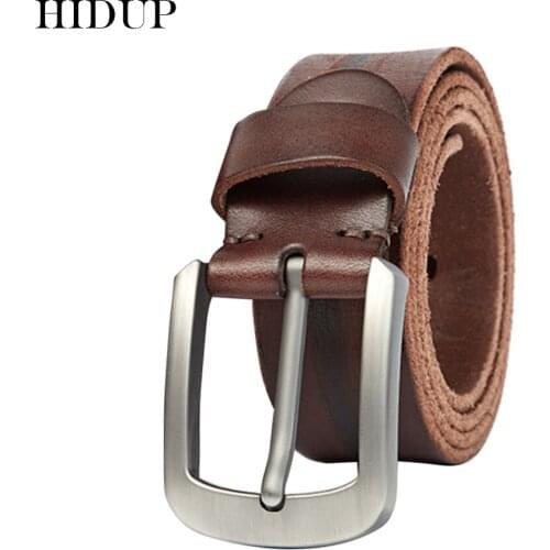 HIDUP Retro Model Top Quality Cowhide Belt Alloy Pin Buckles Genuine Leather Belts Jean Accessories for Men 10 Years Used NWJ754