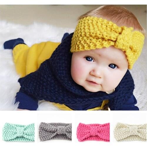 1Pc Cute Lovely Kids Hair Ribbon Baby Girls Knit Crochet Bow Headband Turban Autumn Winter Warm Hair Bands Head Wrap Accessories