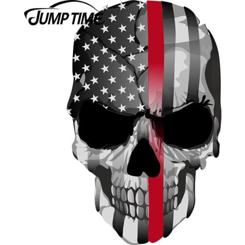 JumpTime 13cm X8.1cm Punisher Skull Thin Red Line USA Vinyl Decal 3D Car Stickers Rear Windshield Car Styling