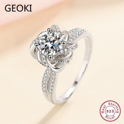 Geoki 925 Sterling Silver 1-2 Ct Pefect Rose Cut D Color VVS1 Passsed Diamond Test Moissanite Ring Luxury Engagement Jewelry