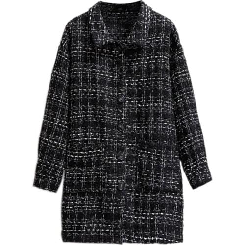 Oversize Autumn Winter Plaid Wool Coat Women Crude Textile Woolen Jacket Single-breasted Outerwear Female Plus size XXL-6XL G768