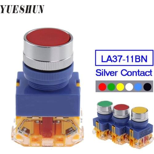 LAY37 22mm Flat push button switch Momentary self-locking 1NO 1NC power button red green yellow round head switches LAY7 Y090