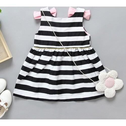 Hot sale Baby Girls black white stripe Dress 12m -5t princess backless bow dress Kids Beach Dresses for girls toddler clothing
