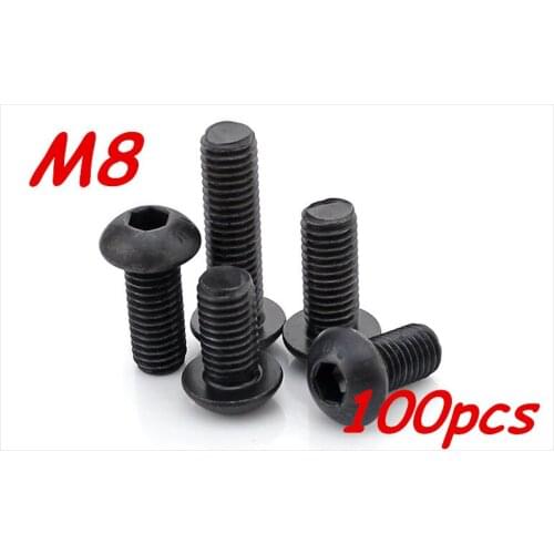 100pcs/Lot Metric Thread M8*10/12/16/20/25/30/35/40/45/50mm 10.9 Grace Black Button Head Hex Socket Cap Screws Bolts