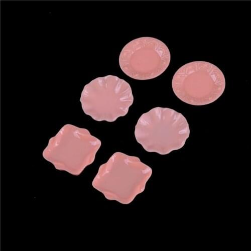 2PCS 1/12 Dollhouse Miniature Dishes Plate Tableware Decor Kitchen Toys Doll House Accessories for Children Kids Pink Color