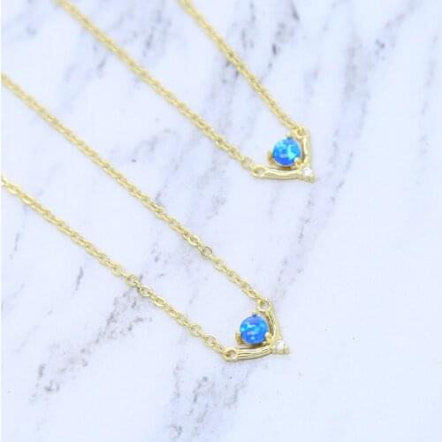 Minimal delicate blue fire opal stone fashion delicate micro pave clear cz charm gold color women girl gift jewelry necklace