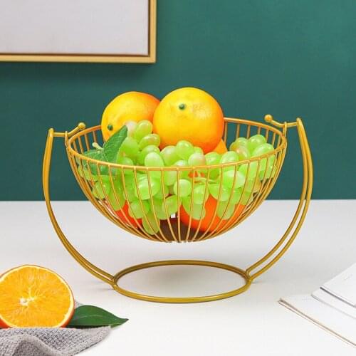 Multi-Function Nordic Iron Fruit Basket Kitchen Food Storage Creative Geometry Living Room Snack Storage Baskets Gold Color