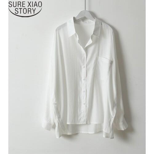 Fashion Long Sleeve White Shirt Casual Loose Blouses Women Tops Clothes 2021 Stand Collar OL Style Button Up Shirt Blusas 16306