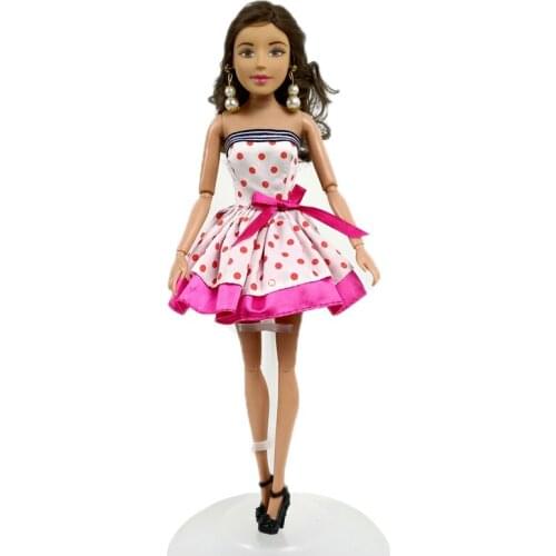 Pink Fashion Polka Off Shoulder Short Dresses For Barbie Doll Casual Daily Wear Clothes Outfits For 1/6 BJD Doll Accessories Toy