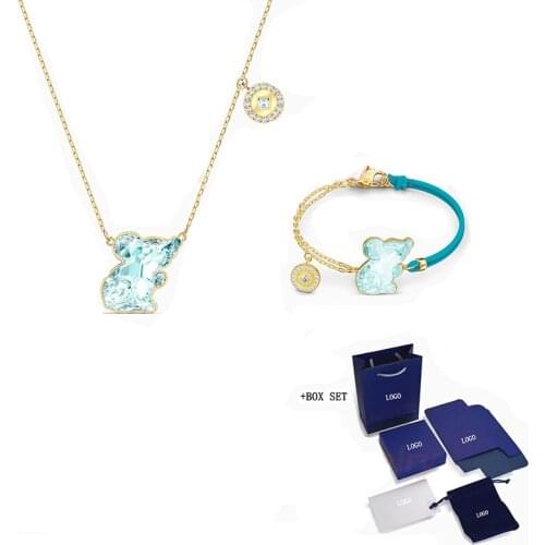 2020 Fashion Jewelry New Chinese Zodiac Rat Set Navy Blue Mouse Shaped Decoration Gold Crystal Elegant Romantic Gift